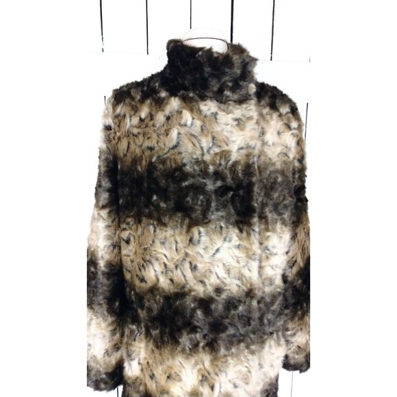 Striped faux fur winter coat/chunky faux fur brown striped jacket/Hal Rubenstein - Picture 7 of 10